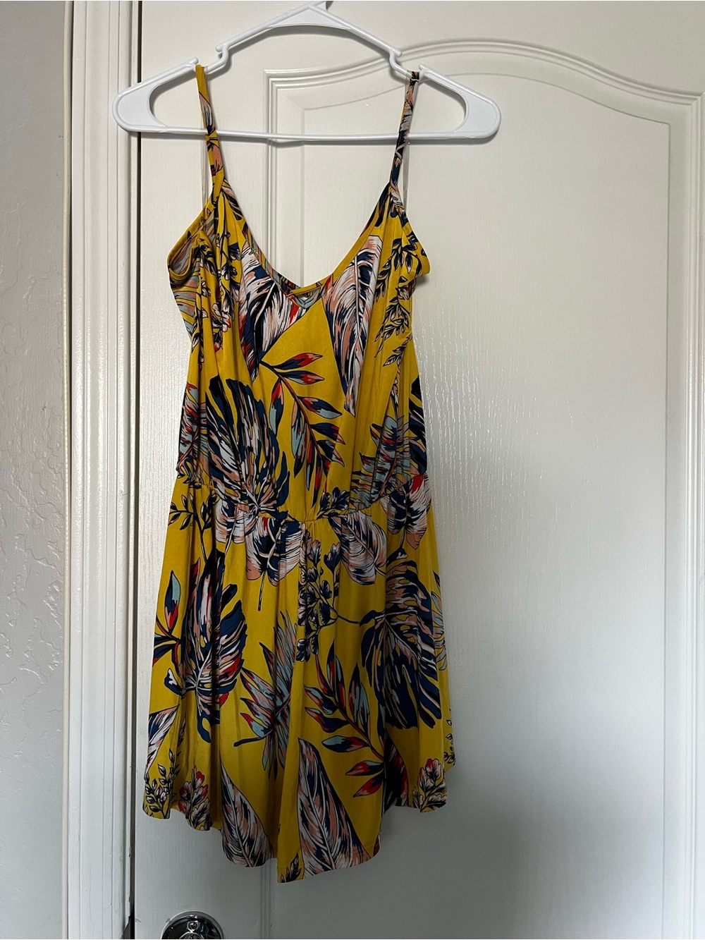 Yellow Tropical Print Sundress with Spaghetti Straps